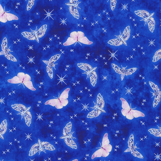 Mystic Moon Butterflies Moths Sapphire Silver Metallic Highlights SRKM21636274 Cotton Quilting Fabric Mystic Moon Butterflies Moths Sapphire Silver Metallic Highlights SRKM21636274 Cotton Quilting Fabric