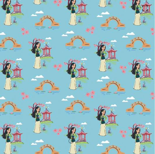 Disney Mulan Heart of a Princess Blue 85102105-3 Cotton Quilting Fabric Disney Mulan Heart of a Princess Blue 85102105-3 Cotton Quilting Fabric