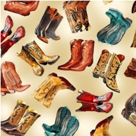 Big Sky Country Cowboy Boots  Butter DCX11304-BUTR Cotton Quilting Fabric Big Sky Country Cowboy Boots  Butter DCX11304-BUTR Cotton Quilting Fabric