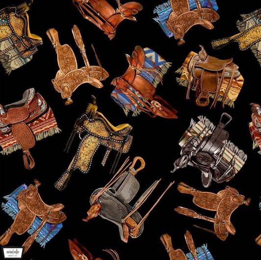 Big Sky Country Saddled Black DCX11305-BLAC Cotton Quilting Fabric Big Sky Country Saddled Black DCX11305-BLAC Cotton Quilting Fabric