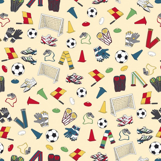 Footballs Soccer Equipment Multi Cream 80820/102 Cotton Quilting Fabric Footballs Soccer Equipment Multi Cream 80820/102 Cotton Quilting Fabric