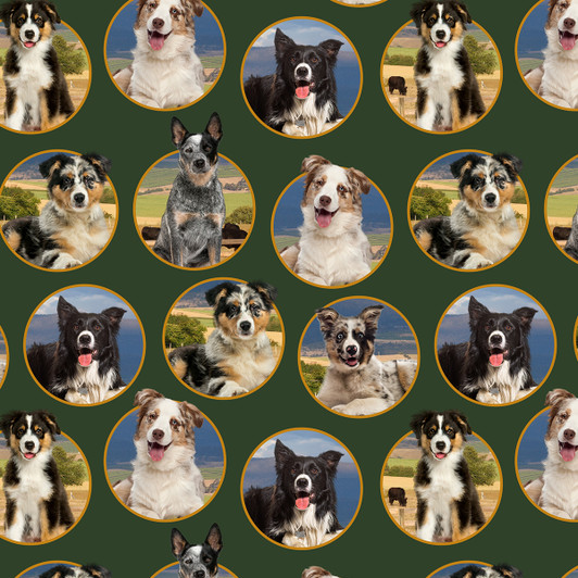 Merino Muster II Working Farm Dogs Badges Green 3094K Cotton Quilting Fabric Merino Muster II Working Farm Dogs Badges Green 3094K Cotton Quilting Fabric