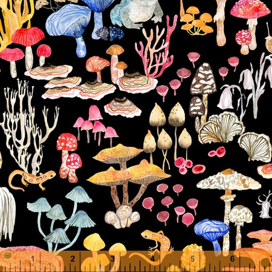 Deep Forest Mushroom Magic Black 52991D-1 Cotton Quilting Fabric Deep Forest Mushroom Magic Black 52991D-1 Cotton Quilting Fabric