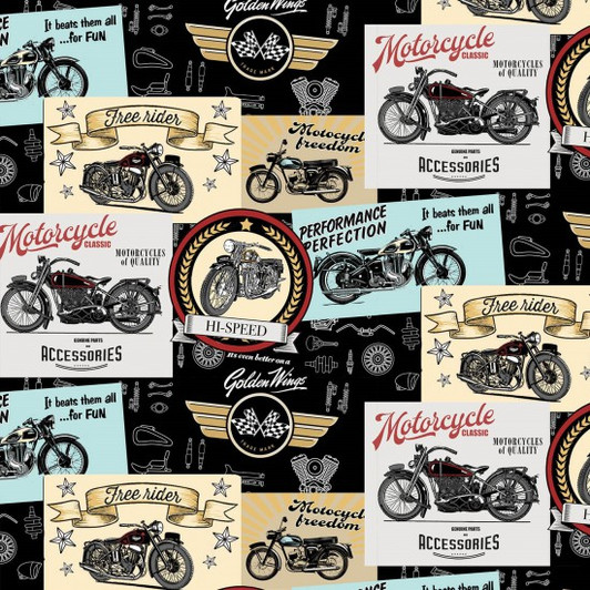 Live to Ride Motorbike Montage 81440/101 Cotton Quilting Fabric Live to Ride Motorbike Montage 81440/101 Cotton Quilting Fabric