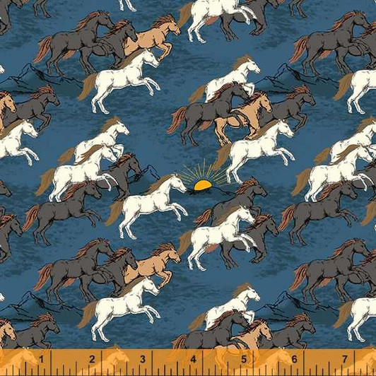 Sundance Cowboy Leaping Horses Indigo 53109-3 Cotton Quilting Fabric Sundance Cowboy Leaping Horses Indigo 53109-3 Cotton Quilting Fabric