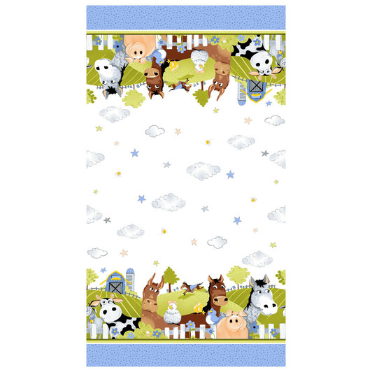 Susybee Barnyard Blues Farm Animals Double Border SB20416-760 Cotton Quilting Fabric Susybee Barnyard Blues Farm Animals Double Border SB20416-760 Cotton Quilting Fabric