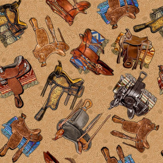 Big Sky Country Saddles Caramel DCX11305-CRML Cotton Quilting Fabric Big Sky Country Saddles Caramel DCX11305-CRML Cotton Quilting Fabric