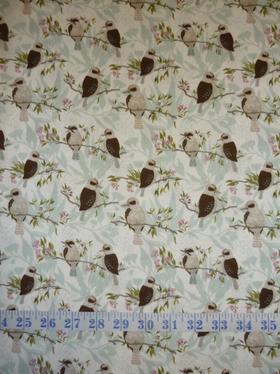 Aussie Feathered Friends Kookaburras Blue Cotton Quilting Fabric Aussie Feathered Friends Kookaburras Blue Cotton Quilting Fabric