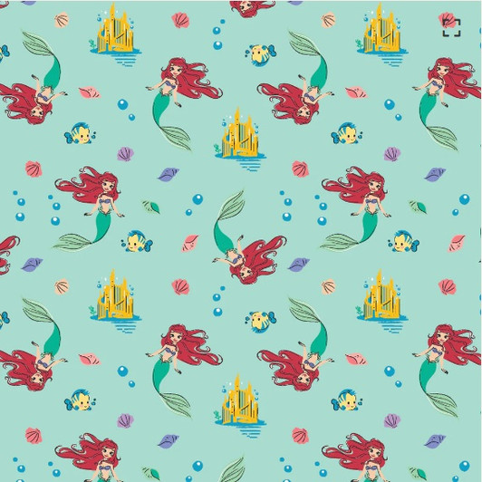 Disney Heart of a Princess Ariel Green 85102104-2 Cotton Quilting Fabric Disney Heart of a Princess Ariel Green 85102104-2 Cotton Quilting Fabric