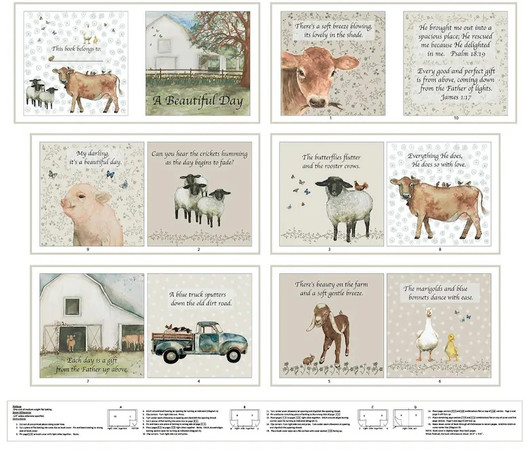 A Beautiful Day Farm Animals 1103P-46 Cotton Quilting Fabric Book Panel
