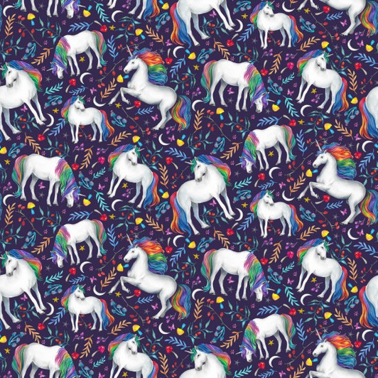 Enchanted Unicorns Scattered Navy  81460/102 Cotton Quilting Fabric Enchanted Unicorns Scattered Navy  81460/102 Cotton Quilting Fabric