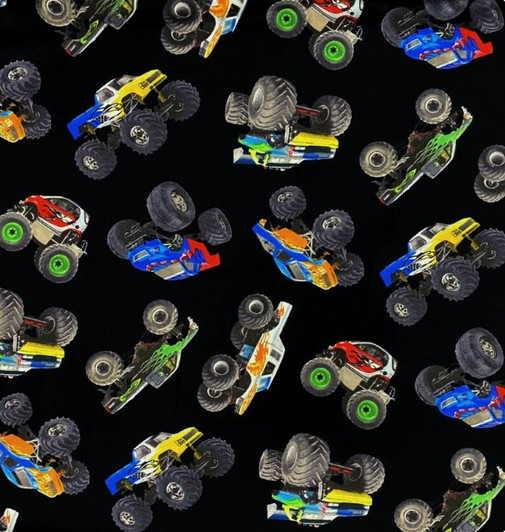 In Motion Monster Trucks Black 396E-BLK Cotton Quilting Fabric