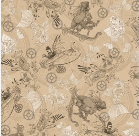 Fantasy & Fiction Steampunk Fantasy Transport Toile Tan 27552-A Cotton Quilting Fabric Fantasy & Fiction Steampunk Fantasy Transport Toile Tan 27552-A Cotton Quilting Fabric