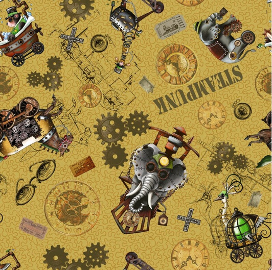 SteamPunk Express Steampunk Animals Tossed Yellow 29067-S Cotton Quilting Fabric SteamPunk Express Steampunk Animals Tossed Yellow 29067-S Cotton Quilting Fabric