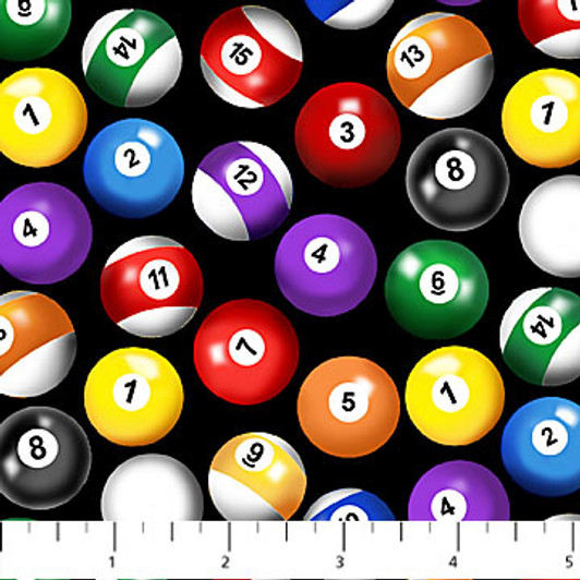 The Cave Billiards / Pool Balls Black 24999-99 Cotton Quilting Fabric The Cave Billiards / Pool Balls Black 24999-99 Cotton Quilting Fabric
