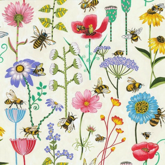 Bee Haven Floral White Background Cotton Quilting Fabric Bee Haven Floral White Background Cotton Quilting Fabric