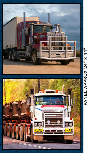 Terrific Trucking Two Trucks 3108C Cotton Quilting Fabric Block Panel Terrific Trucking Two Trucks 3108C Cotton Quilting Fabric Block Panel
