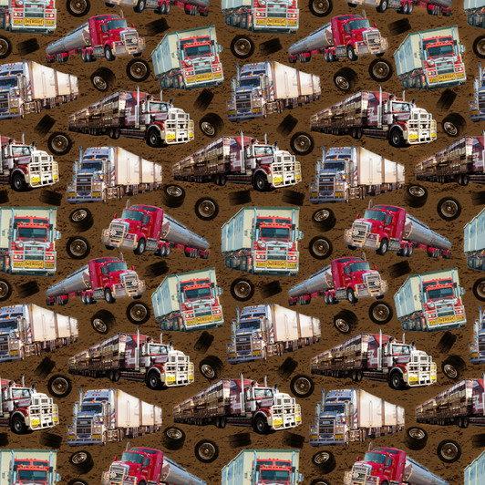 Terrific Trucking Trucks Tyres Multi Brown 3108F Cotton Quilting Fabric Terrific Trucking Trucks Tyres Multi Brown 3108F Cotton Quilting Fabric