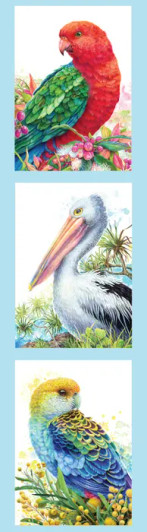 Lorikeet Pelican Budgie Blue Carlie Edwards DV5905 Cotton Quilting Fabric Tri Panel