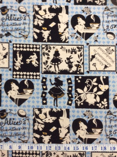 Girls Story Alice's Adventures in Wonderland Blue Gold Highlights Cotton/Linen Blend Fabric 1/2 YARD Girls Story Alice's Adventures in Wonderland Blue Gold Highlights Cotton/Linen Blend Fabric 1/2 YARD