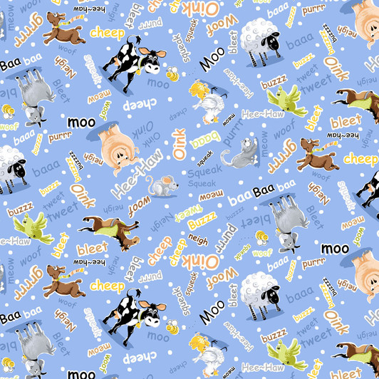 Susybee Barnyard Blues Farm Animals Noises SB20415-760 Cotton Quilting Fabric Susybee Barnyard Blues Farm Animals Noises SB20415-760 Cotton Quilting Fabric