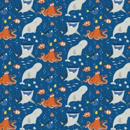 Disney Finding Dory Nemo and Friends Dark Blue Background Cotton Quilting Fabric