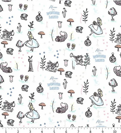 Disney Alice in Wonderland III Wonderland Scene White 85020406-01 Cotton Quilting Fabric Disney Alice in Wonderland III Wonderland Scene White 85020406-01 Cotton Quilting Fabric
