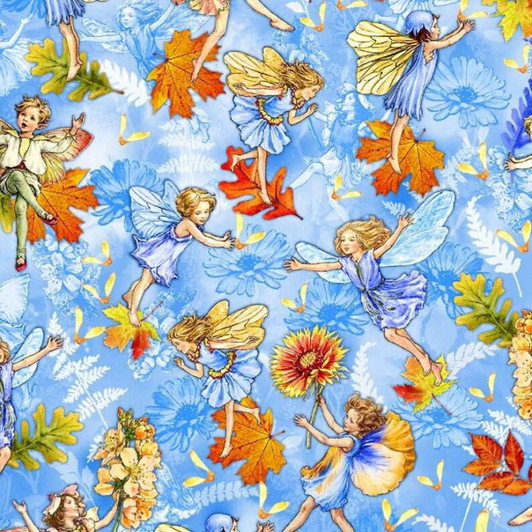 Flower Fairies Autumn Fairy Flight DDC11523-BBEL Cotton Quilting Fabric Flower Fairies Autumn Fairy Flight DDC11523-BBEL Cotton Quilting Fabric