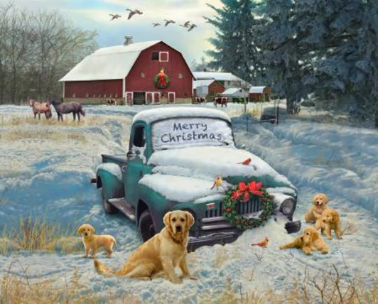 Golden Retriever Christmas At The Barn GG00613C1 Cotton Quilting Fabric Panel Golden Retriever Christmas At The Barn GG00613C1 Cotton Quilting Fabric Panel