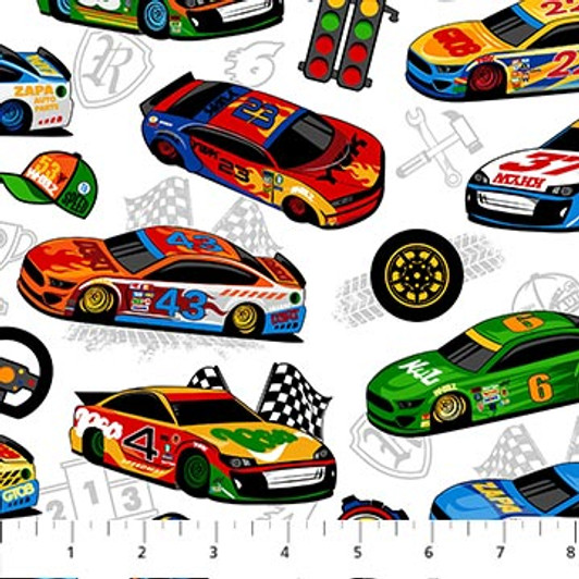 Racing Cars Turbo Speed Racing Cars Large White Multi 25108-10 Cotton Quilting Fabric Racing Cars Turbo Speed Racing Cars Large White Multi 25108-10 Cotton Quilting Fabric