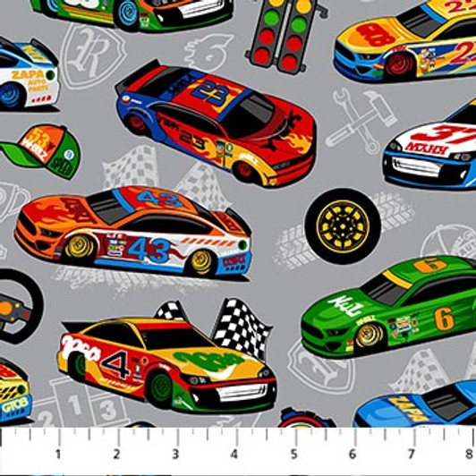 Racing Cars Turbo Speed Racing Cars Large Grey Multi 25108-92 Cotton Quilting Fabric Racing Cars Turbo Speed Racing Cars Large Grey Multi 25108-92 Cotton Quilting Fabric