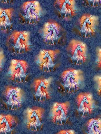Mystical Unicorns Vignettes Navy 30611-N Cotton Quilting Fabric