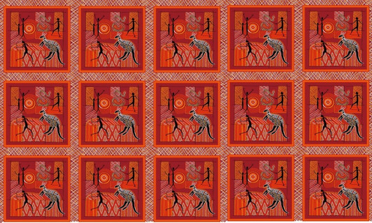 Australian Aboriginal Art Inspired Kangaroo Snake Wilgarup Cotton Quilting Fabric Panel Australian Aboriginal Art Inspired Kangaroo Snake Wilgarup Cotton Quilting Fabric Panel