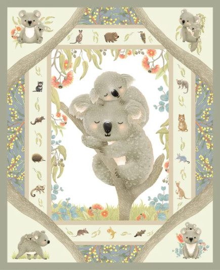Australian Koala and Joey Jen Digital Art Devonstone DV6275 Cotton Quilting Fabric Panel