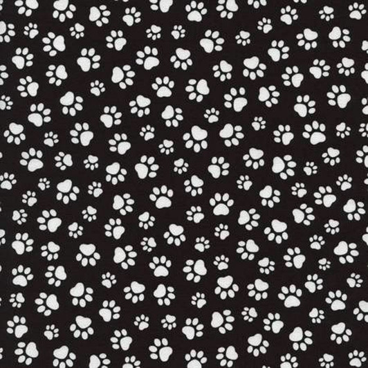 Dogs Paw Prints White Black Background Cotton Quilting Fabric Dogs Paw Prints White Black Background Cotton Quilting Fabric