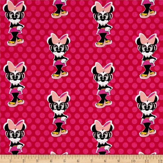 Disney Minnie Mouse World Dots Pink Cotton Quilting Fabric