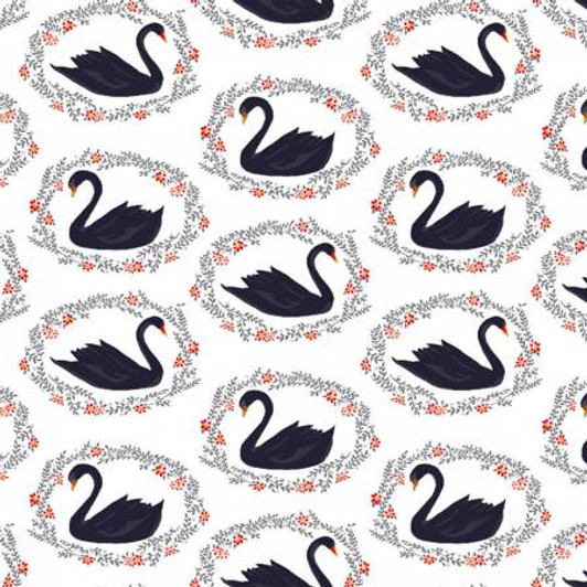 Swans Black White Background Dear Stella Cotton Quilting Fabric 1/2 YARD