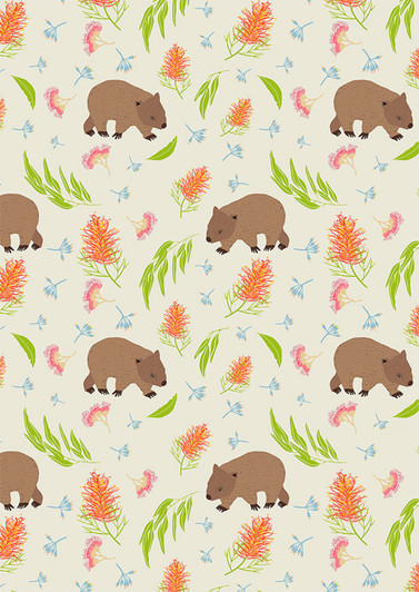 Australian Animal Waltzing Wombat Cream Cotton Quilting Fabric 1/2 YARD Australian Animal Waltzing Wombat Cream Cotton Quilting Fabric 1/2 YARD