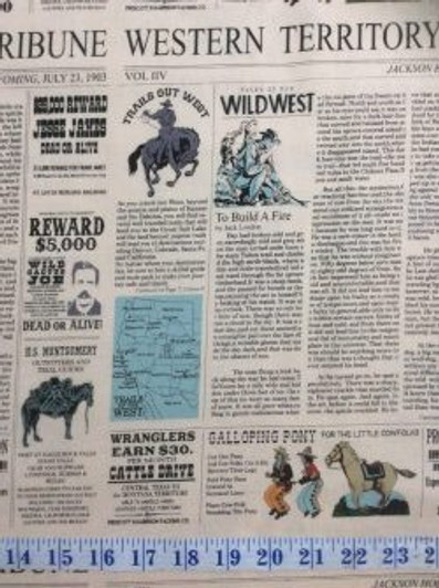 Cowboy Country Newsprint Cream Cotton Quilting Fabric Cowboy Country Newsprint Cream Cotton Quilting Fabric