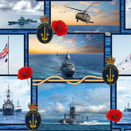 Navy II Australia 4167C Ships Subs Helicopters Collage Cotton Quilting Fabric Navy II Australia 4167C Ships Subs Helicopters Collage Cotton Quilting Fabric