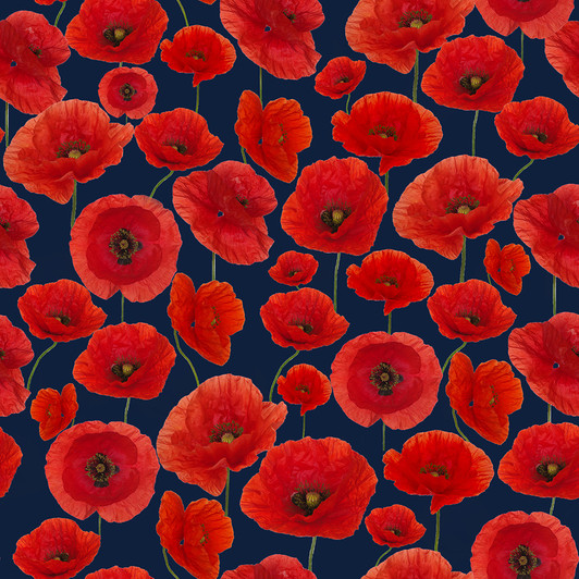 Navy II Australia Red Poppies Allover 4167G Cotton Quilting Fabric Navy II Australia Red Poppies Allover 4167G Cotton Quilting Fabric