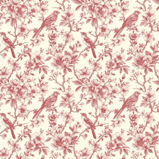 Toile De Jouy Red Birds Flowered Vines DV6629 Devonstone Cotton Quilting Fabric Toile De Jouy Red Birds Flowered Vines DV6629 Devonstone Cotton Quilting Fabric