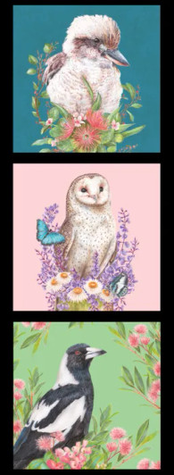 Australian Birds Magpie Owl Kookaburra Kayla Reay DV6456 Cotton Quilting Fabric Panel Australian Birds Magpie Owl Kookaburra Kayla Reay DV6456 Cotton Quilting Fabric Panel