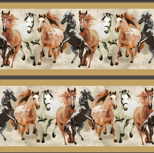 The Spirit Horse Border Stripe Beige 105B Cotton Quilting Fabric The Spirit Horse Border Stripe Beige 105B Cotton Quilting Fabric