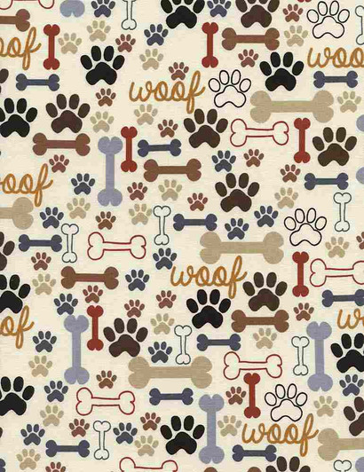 Happiness Has Paws Bones and Paws CD2372-CREAM Cotton Quilting Fabric Happiness Has Paws Bones and Paws CD2372-CREAM Cotton Quilting Fabric