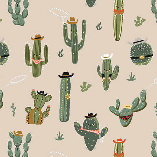 Lil' Buckaroos Wild West Cactus Tan 14757-72 Cotton Quilting Fabric