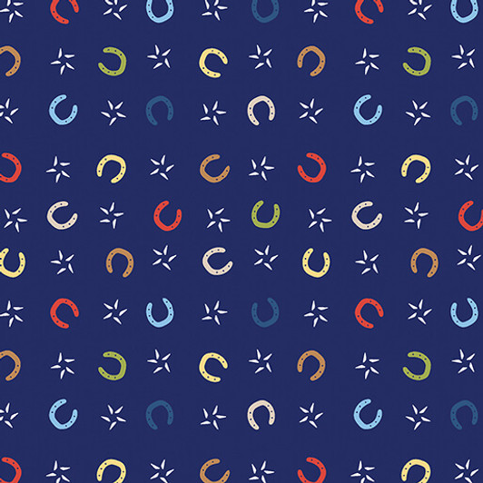 Lil' Buckaroos Horse Shoes Multi Navy 14758-56 Cotton Quilting Fabric