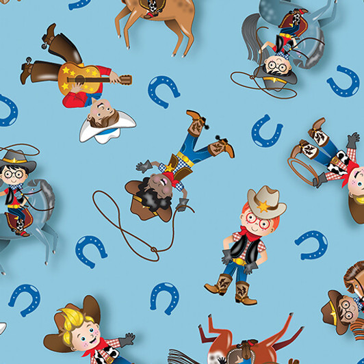 Lil' Buckaroos Lil' Cowboys Blue 14759-54 Cotton Quilting Fabric Lil' Buckaroos Lil' Cowboys Blue 14759-54 Cotton Quilting Fabric