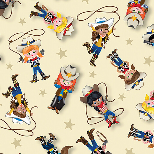 Lil' Buckaroos Lil' Cowgirls Cream 14760-07 Cotton Quilting Fabric Lil' Buckaroos Lil' Cowgirls Cream 14760-07 Cotton Quilting Fabric