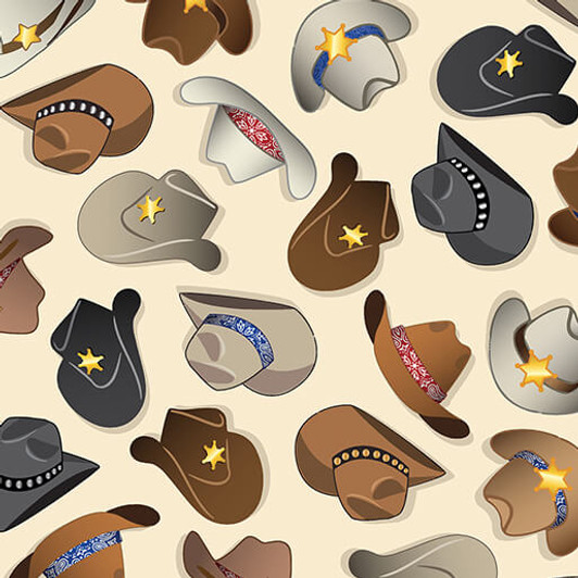Lil' Buckaroos Cowboy Hats Cream 14762-07 Cotton Quilting Fabric Lil' Buckaroos Cowboy Hats Cream 14762-07 Cotton Quilting Fabric